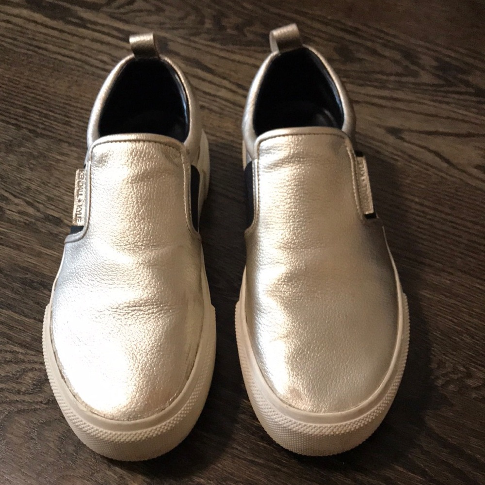 Gold metallic slip on sneakers